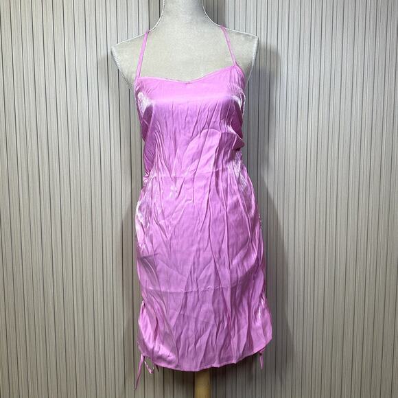 Noisy May Nmelin Satin Singlet Ruching Women's Dress in Fuchsia Pink Size M - Picture 2 of 10